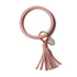 Rainbery Multiful Tassel Keychain Enamel PU Leather O Key Chain Monogram Circle Wristlet Keychain For Women Girls - menochic